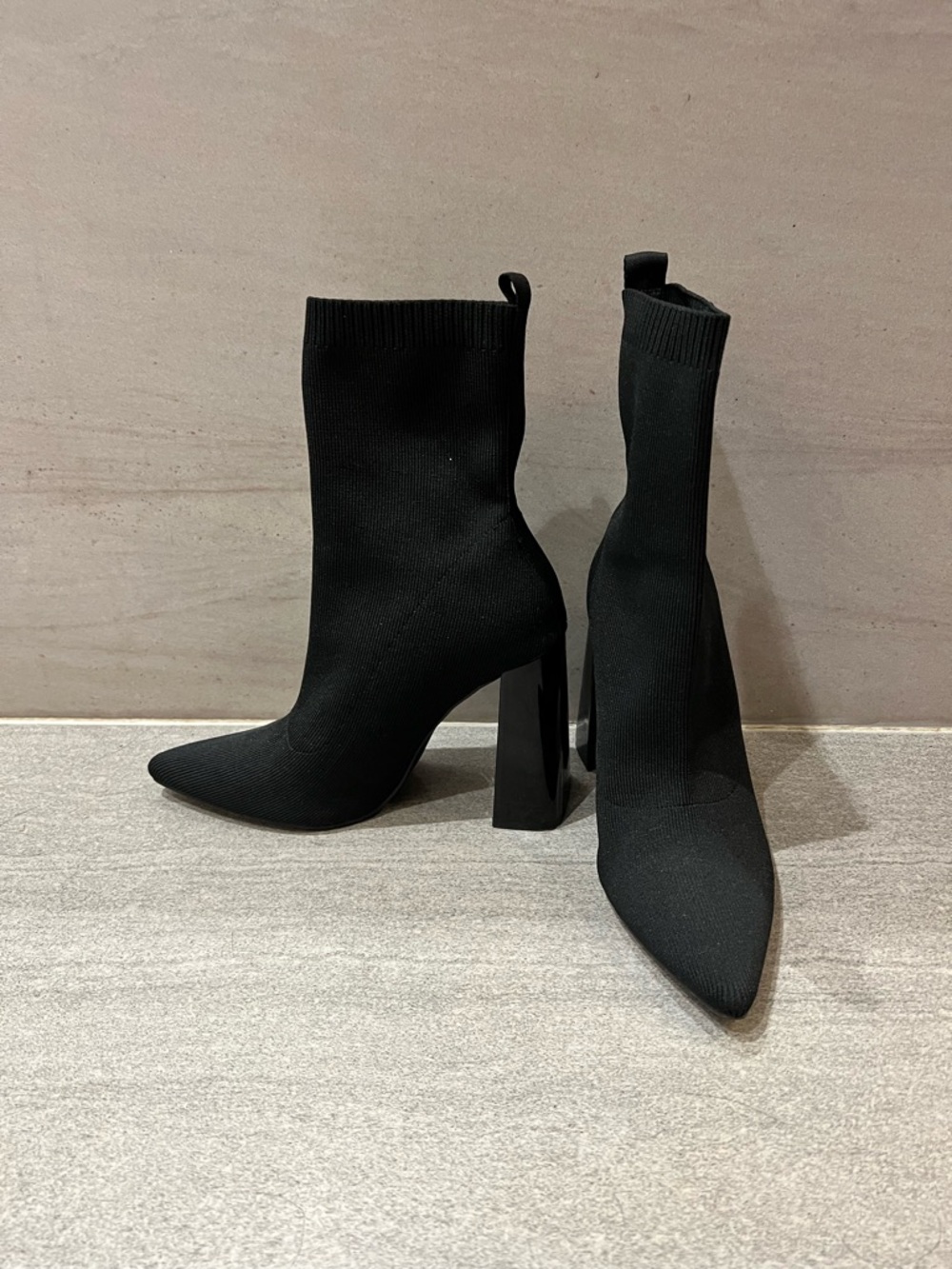 Black Stretch Knit Pointed Toe Sock Boots - Women